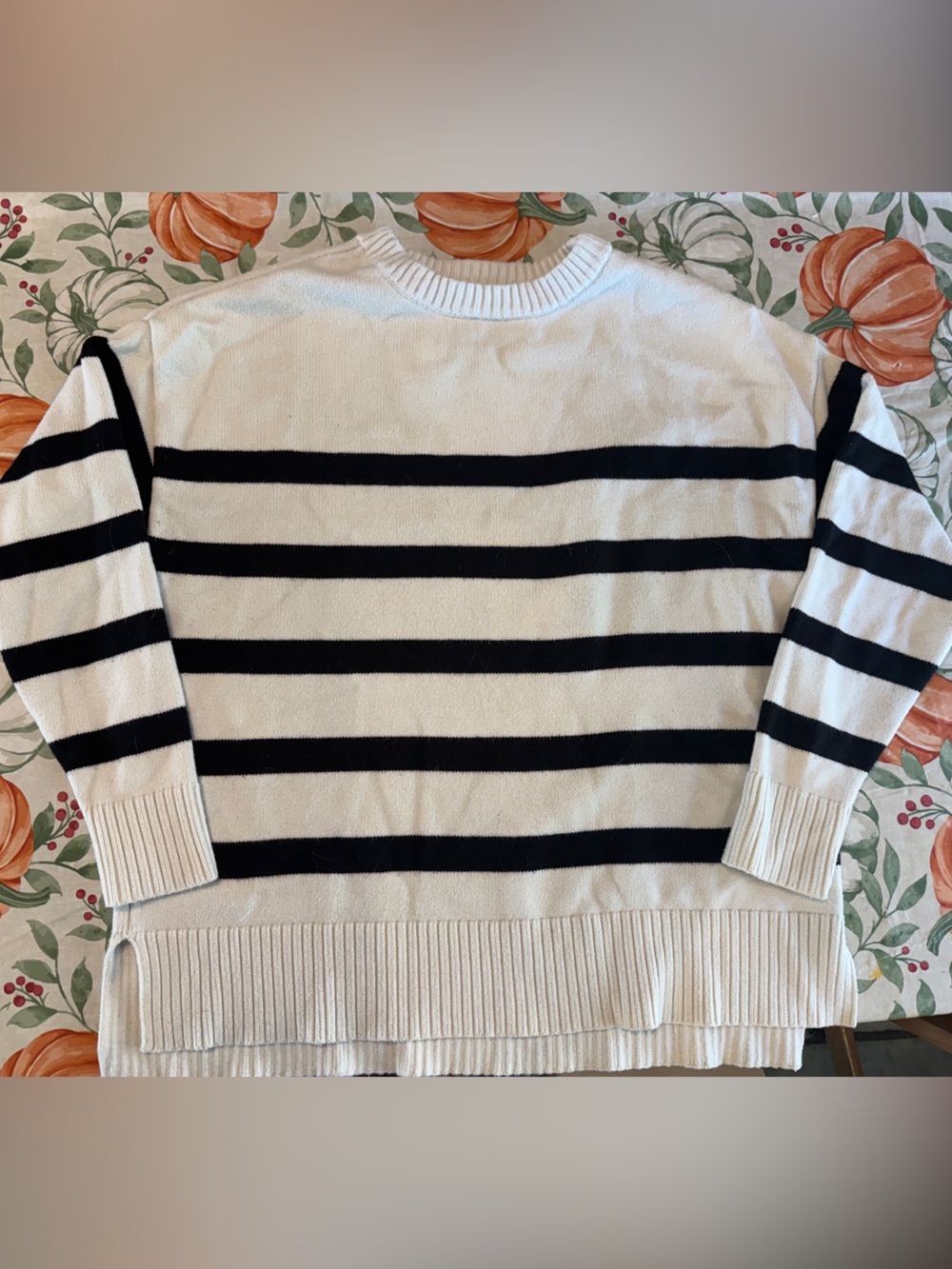 French Connection White & Black Striped Crewneck Sweater